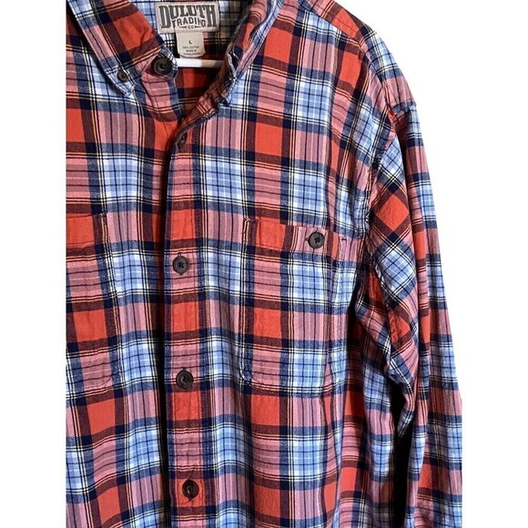 Duluth Trading Company Flannel Mens Large Red Plaid Heavy Cotton Work Shirt - Picture 2 of 7